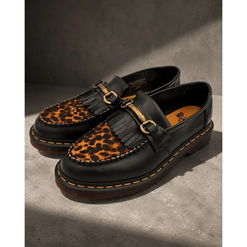 Dr Martens Adrian Snaffle Hair On Loafers Leopard Black Men's 8 Women's 9